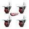 Service Caster 3'' Red Polyurethane Swivel 7/16'' Stem Caster Set with Total Lock Brake, 4PK SCC-GRTTL20S314-PPUB-RED-716138-4 - alternate 3